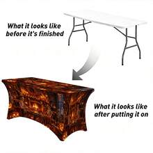 1pc Halloween Pattern Printed High Elasticity Tablecloth With Elastic Band - Stretchable Fit, Washable And Reusable Table Cover Suitable For Dining Table, Buffet Table, Dessert Table, Banquet, Holiday Party Decoration, Halloween, Birthday, Wedding - Suitable For Kitchen Use - Multicolor - View 7