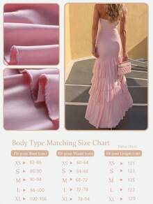 Solid Color Elegant Casual Sexy Knit Fabric Multi-Layered Ruffle/Frill Hem Tube Dress, Beach Vacation Dress, Party/Formal Dinner Dress, Pink - Pink - View 11