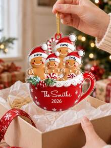 Personalized Christmas Gingerbread Man Mug Ornament, Customized Name Text, Family Member Christmas Tree Hanging Decoration, Red Mug Candy Cane Gingerbread Man Winter Holiday Theme Design, Suitable For Christmas Tree, Fireplace Mantel, Living Room, Entryway, Party Decoration And Family Keepsake, Christmas Gift, Christmas Stocking Tag, Bauble - Multicolor - View 2
