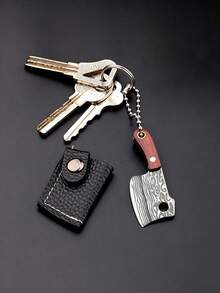 Mini Pocket Knife Keychain, Exquisite Wood Grain Texture Comfortable Wooden Handle, Portable Compact Daily Tool, Fashionable Hiking Bag Pendant, Durable Eye-Catching Charm - Multicolor - View 3