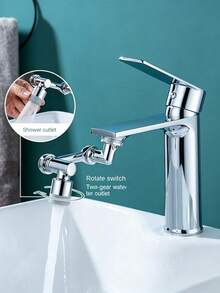 1440° Universal Swivel Faucet, Heavy-Duty ABS With Metallic Surface, 2-In-1 Dual-Mode Extendable Retractable Faucet Nozzle With Anti-Splash Connector, Mechanical Arm Design, Easy Installation Compatible With Extender, Booster, Expander, Filter, Rotatable Manual Faucet, Modern Durable Faucet For Bathroom, Commercial Or Gift, Kitchen Sink Extender, Balcony Faucet, No Drilling Required - Multicolor - View 3