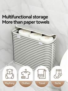 22L Toilet Paper Storage Rack, Multifunctional Tissue Holder, Bathroom Accessory, Foldable Covered Towel Storage Basket, Independent Bathroom Tissue Storage And Organization, Suitable For Home, Bathroom, And Organization, Ideal Storage Container - Multicolor - View 11