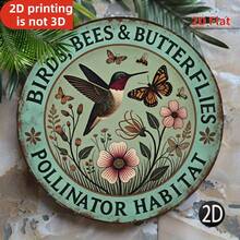 2D flach, 1 Stück Vintage 8X8 Zoll rustikaler Stil rundes Metall-Eisenschild, Vogel Bienen Schmetterling Insekten Lebensraum, geeignet für Garten, Hinterhof und Außenbereich, dekorativ - A - Übersicht 2