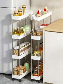 1pc 4-Tier Ultra-Thin Storage Cart, Bathroom Organizer Rolling Shelf, Movable Pull-Out Storage Rack, Suitable For Office, Kitchen, Laundry Room And Small Spaces - Multicolor - View 12