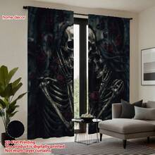 2 Panel Tirai Motif Tengkorak Mawar Gaya Gotik Gelap, Tirai Dekoratif Penyaring Cahaya dengan Kantong Batang, Tirai untuk Ruang Tamu, Tirai untuk Kamar Tidur, Dekorasi Ruangan, Tirai Musim Gugur untuk Ruang Tamu, Dekorasi Halloween, Gaya Musim Gugur - WSJ-268 - View 8