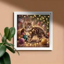 1PC DIY 5D Diamond Painting Kit Christmas Theme Cat Pattern - Round Full Drill Art Mosaic Craft, Home Wall Decor, Unframed - No Frame - View 5