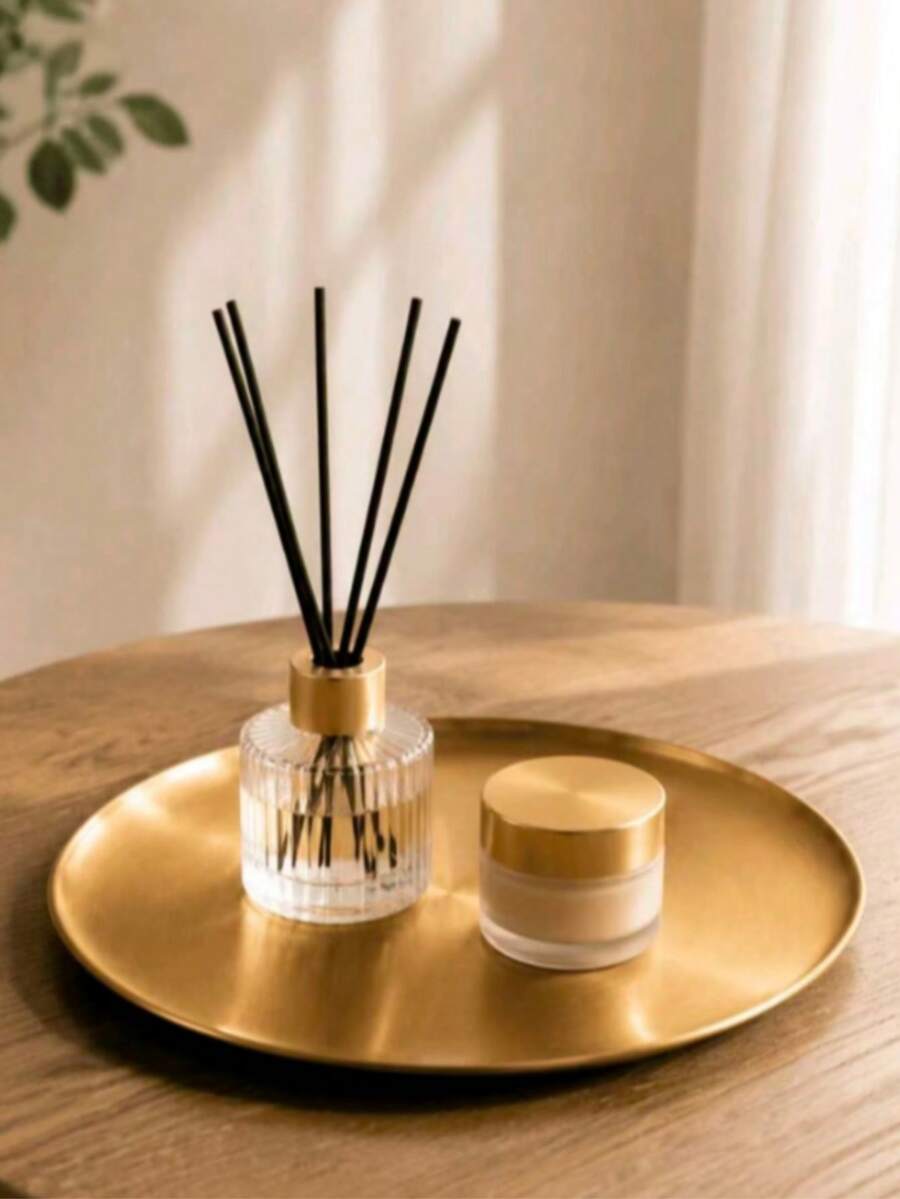 1pc Gold Minimalist Desktop Organizer Tray, Stainless Steel Bathroom Tray, Jewelry Tray, Jewelry Storage Box, Jewelry Organizer Rack, Perfume Tray, Scented Candle Tray, Wedding Room Home Decor, Vintage Decoration - Gold - View 1