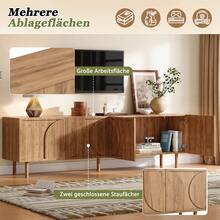 Tv Stand Natural With Storage With Shelves With Doors Made Of Wood For Living Room And Media Area - 自然的 - 查看 4