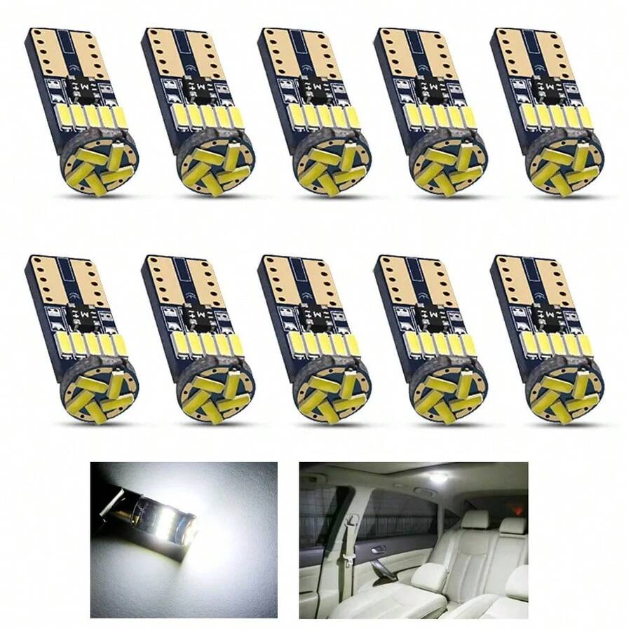 10入 T10 W5W Canbus 194 LED 4014 SMD 15 LED 燈泡 白色 無錯誤提示 汽車內裝楔形燈 頂燈 地圖燈 行李箱燈 12V - 兩面T10 - 查看 1