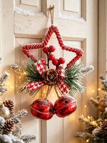 1pc Christmas Star Bell Hanging Ornament, Hemp Rope Wrapped Frame With Pine Cone, Christmas Tree Decoration, Christmas Home Decor, Suitable For Christmas Tree, Window Display, Holiday Party And Winter Festive Atmosphere - Multiple Colors and Styles - View 3