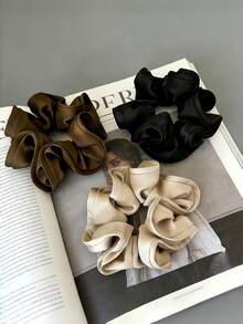 3Pcs Women's Champagne, Black, Brown Fashion Versatile Hair Ties, Suitable For Bathing, Washing Face, And Styling - Multicolor - View 6