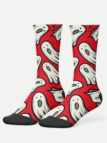 Cool 360° Printed Men's Socks - Streetwear Socks,Ark Skull,Cartoon Ghost,Halloween,Gothic,Colorful,Funny Socks, Fit Daily, Holiday & Party Occasions - Red - View 3