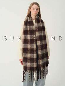 1pc Women's Plaid Elegant Elegant Warm Thick Polyester Loop Yarn Scarf For Autumn/Winter Daily Use - Brown - View 6