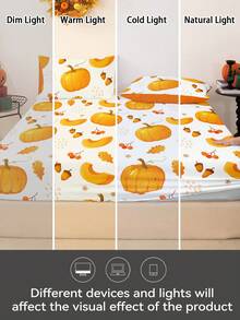 1pc Halloween & Thanksgiving Leaf Pumpkin Print Fitted Sheet, Quiet & Non-Slip, Machine Washable, Durable & Easy Care, All-Season Use, Fits All Bed Sizes, Home, Dorm, Apartment, Guest Room, Rental, Bedroom Decor & Holiday Gift - Multicolor - View 9
