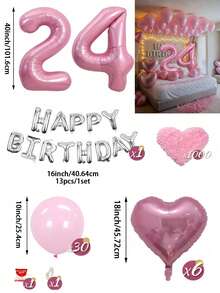 粉色與銀色氣球花環生日套組，40英吋大數字箔氣球，適合男士與女士，16歲生日、18歲生日、20歲生日、21歲生日、25歲生日、30歲生日、35歲生日、45歲生日派對裝飾 - 粉紅銀色 - 查看 12