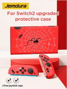 1件裝萬聖節元素白色蜘蛛網、黑紅蜘蛛圖案保護殼，相容於 Switch 2 (2025) 遊戲主機，含骷髏搖桿帽，相容於 Switch/Switch 2 遊戲主機配件，全套 Switch 保護殼，保護您的遊戲主機，送給親友的最佳萬聖節禮物 - 彩色 - 查看 3