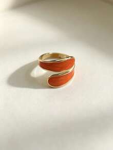 1pc Gold-Plated Orange Enamel Double-Layer Personalized Ring, Minimalist Fashion Stackable Jewelry, Suitable For Daily, Party, Date, Great Gift Choice - Multicolor - View 4