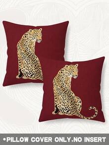 2 Stück, Vintage Waldstil Kissenbezüge, Leopardenmuster Kissenbezüge, Heimdekoration, Geschenk, Polyestermaterial, versteckter Reißverschluss, ohne Füllung, geeignet für Heimdekoration, Wohnzimmerdekoration, Kissenbezüge, Kissenbezüge, Kissenbezug, dekoratives Sofakissen, Kissenbezug, Lendenkissenbezug, weiches Kissen. - Bordeaux - Übersicht 8