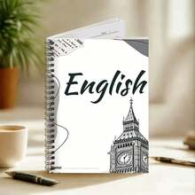 1 A5 Lined Spiral Notebook For English Class – Vintage Design Featuring A Black-Line Drawing Of Big Ben; Student Stationery For Back-To-School; Suitable For English Class Notes. - A - View 1
