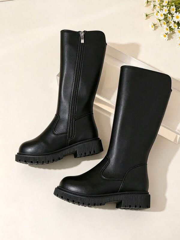 2026 New Korean Style Elegant High-Top Riding Boots For Girls, Anti-Collision Toe Cap, Wear-Resistant Thick Sole, Soft Matte Upper Chelsea Boots, Comfortable Fashion, Versatile For Campus, Outdoor, Spring/Autumn/Winter, Black Long Boots