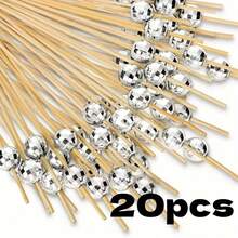 100pcs Disco Mirror Silver Beads And Space Ball Cocktail Picks - Elegant Bamboo Skewers, Toothpicks, Suitable For Christmas Party, Bar Decor, Fruit, Cake And Snack Display - Silver - View 12