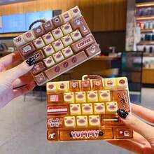 Cat Bakery Theme 26 Grid Mini Keyboard Fidget Toy Keychain, Cute Kitten Coffee Bread Cake Cartoon Click Button Sensory Fidget Toy, Portable Anxiety Stress Relief Bag Pendant Gift - Multicolor - View 1