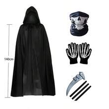 Halloween Horror Ghost Phantom Adult Cosplay Costume | Men's Hooded Robe Cloak Scythe Mask Gloves - Multicolor - View 10