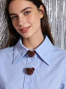 1pc/2pcs Cute Bear Head Button Cover, Shirt Button Cover Clip-On Button Cover, Fashion Crystal Cufflinks Cover - Brown - View 4