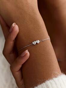 Women's Customized Engraved Initial Heart Bracelet, Stainless Steel Personalized Heart Letter Bracelet, Fashion Minimalist Customized Jewelry - Multicolor - View 4