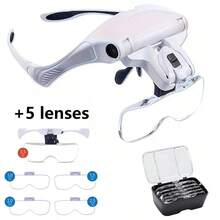 Head-Mounted Magnifying Glass With Light , Includes 5 Interchangeable Lenses (1X, 1.5X, 2X, 2.5X, 3.5X). Suitable For Close-Up Work, Reading, Drawing, Crafts, Engraving, Watch Repair, And Welding (No Battery) - 9892B2 - View 7