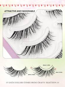 Asiteo 5 Pairs Cartoon Wet Fox/Cat Eye Style False Eyelashes, Full Strip Anime Style Eyelashes, Thin Transparent Band Invisible False Eyelashes, Suitable For Daily Commute - Black - View 6