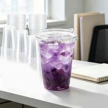 16oz/14oz Set Clear Cups With Lids, Durable Straight Lid Iced Drink Cups, Smoothie Cups, Suitable For Cold Drinks, Juice And Milkshakes - Halloween/Christmas/Birthday Party Essentials - Transparent - View 11