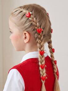 NAIZHU 10pcs Fashionable Cute Little Heart Hair Clips Set For Girls, Daily, Holiday, Party Gift - Red - View 2