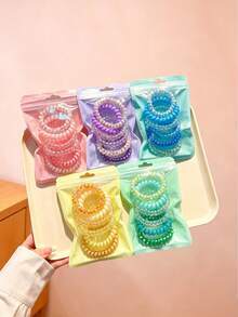 6pcs Girls Fashion Minimalist Pink Hair Ties, Sweet Cute Hair Ropes, Suitable For Daily Wear - Multicolor - View 4