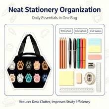 1pc Orange Cat Pattern 2D Printed Felt Pencil Case, Large Capacity Stationery Storage Bag, Portable Hand Strap, Classroom Desk Organizer With Great Atmosphere - Cat - View 2