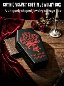 1pc Fashion Gothic Coffin-Shaped Jewelry Box, Fashionable Artificial PU Leather Mini Jewelry Storage Box, Perfect For Storing Earrings, Rings, Necklaces And Bracelets, Portable Gothic Style Storage Box, Perfect For Halloween, Christmas, Back To School, Unique Gift For Fashion Enthusiasts And Collectors - Multicolor - View 4