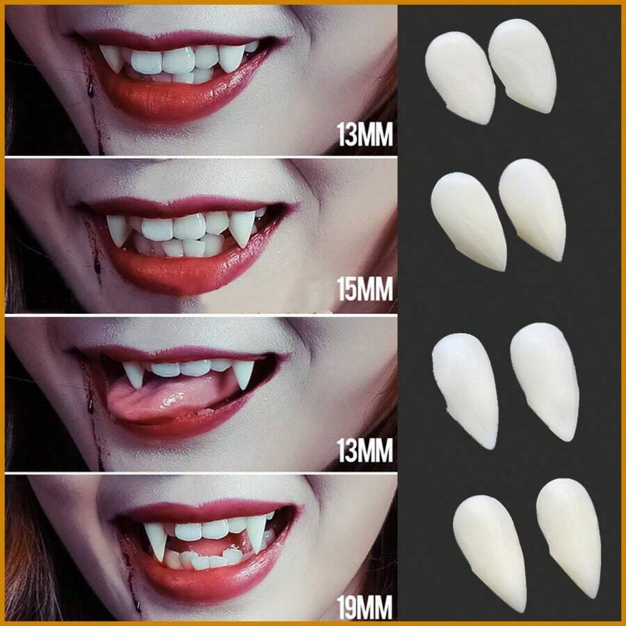 1 Pair Resin Fangs, Suitable For Cosplay Props, Vampire Teeth, Zombie Teeth, Tiger Teeth, Christmas Costume Accessories - Multicolor - View 1