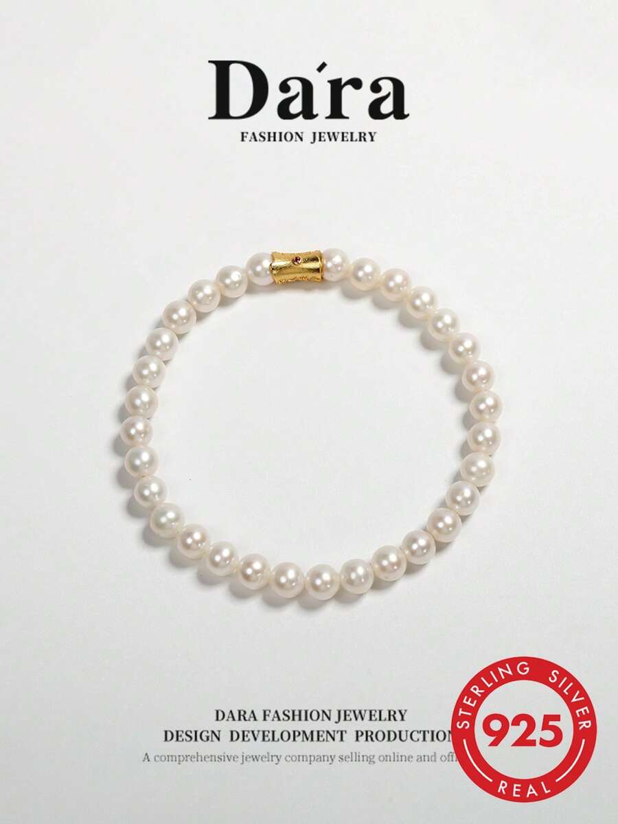 DARA Freshwater Pearl Bracelet S925 Silver 5-6mm White Pearl Luxury Gift For Women