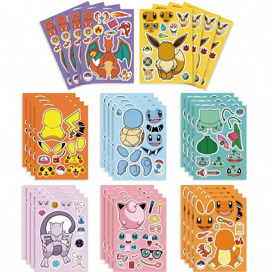 1set/8pcs Novelty Mixed DIY Character Sticker Set, Create Your Own Character Self-Adhesive Puzzle Sticker Kit, Multi-Purpose Craft Sticker Pack, Perfect For Theme Party Supplies, Holiday Gatherings, Family Game Night, Home Social Events, Holiday Gifts, Scrapbooking, Journal Decoration, Interactive Leisure Activity Props For Various Indoor Celebrations - Multicolor - View 1