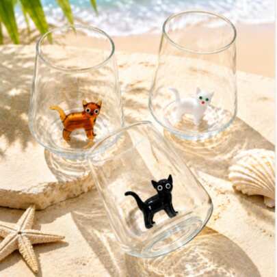 Tazza in vetro a forma di gatto fatta a mano, bicchiere d'acqua in vetro, tazza in vetro, regalo, forniture per animali domestici, bicchiere in vetro