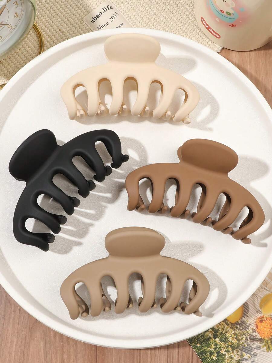 4pcs Bohemian Minimalist Coffee Color Matte Oversized Pumpkin Hair Claw Beach Seaside Updo Hair Accessories - Multicolor - View 1