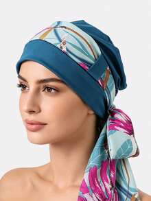 1PC Women's Printed Ribbon Headscarf, Middle Eastern Headscarf Hat, Suitable For Daily Use - Black Leopard Print - View 18