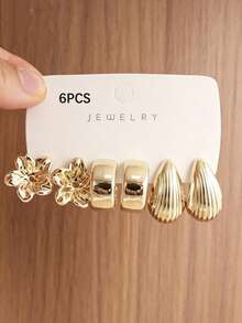 6-18PCS Gold Metallic Earrings Stud Set, Fashionable And Elegant, Suitable For Daily Wear And Parties. - Multicolor - View 5
