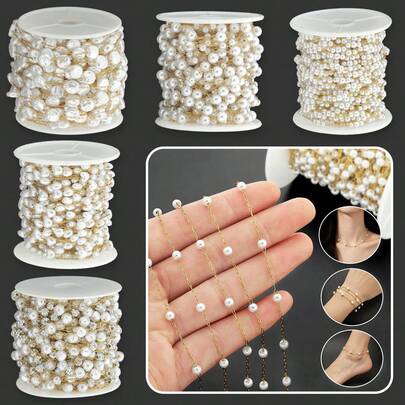 50cm/19.69inch Asymmetrical Faux Pearl Chain, Suitable For Bracelets, Necklaces, Handmade Beaded Chains, Collarbone Chains, Leg Chains, DIY Jewelry Chains, Eyewear Decoration Chains, Bag Hanging Chains, Bohemian Style Clothing Accessories, Paired With Lobster Clasp, Jump Rings And Other Loose Chain Accessories