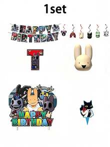 Rainbow Friends Theme Birthday Party Decoration Set, Happy Birthday Paper Banner Hanging Decor & Rotating Decoration & Decorative Picks, Cartoon Game Character Decoration Set, Suitable For Birthday Backdrop And Tabletop Decoration - YL-hP-301 - View 7