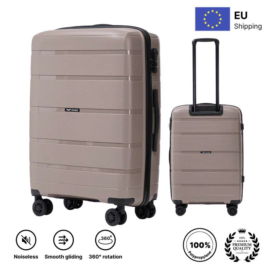 W WINGS 3 PiecesLuggage Set (20", 24", 28") | ABS+Hard Shell Suitcase, Combination Lock, Telescopic Handle, 360° Spinner Wheels - Champagne - View 1