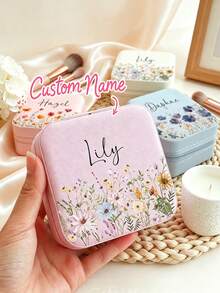 Personalized Beige Jewelry Box, Customizable Name Travel Jewelry Box, Suitable For Bridesmaids, Couples And As Gifts; Equipped With Fabric Lining And Zipper Closure, Combines Storage Function; Suitable As Valentine's Day, Christmas, Birthday Gifts Or Thoughtful Gifts For Her; Portable Design, Unique Gift For Women, Men, Sisters Or Close Friends. - Multicolor - View 5