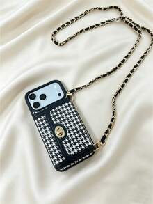 1pc Luxury Fragrance Snake Pattern Color Block Phone Case, Chain Crossbody Strap Lock Card Holder Integrated Shockproof Anti-Vibration Fashion Protective Cover Suitable For Apple/ Galaxy S24 Ultra/S26 Ultra/ 17 Pro Max/16 Pro Max/12 Pro/13/14 Plus/15 Pro Max/15/16/16 Pro/12/14/14 Pro/18/18 Pro Max - Black and White - View 5