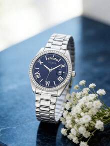 Jam Tangan Quartz Mewah Pria GUESS, Tampilan Tanggal dan Hari, Tali Stainless Steel Dua Warna, Tahan Air 50M, GW0265G8 - Perak - View 8