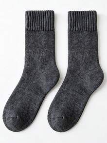2pcs Men's Thickened Terry Mid-Calf Socks, Fleece Lined Cotton Socks For Autumn/Winter, Warm And Cold-Resistant - Multicolor - View 7